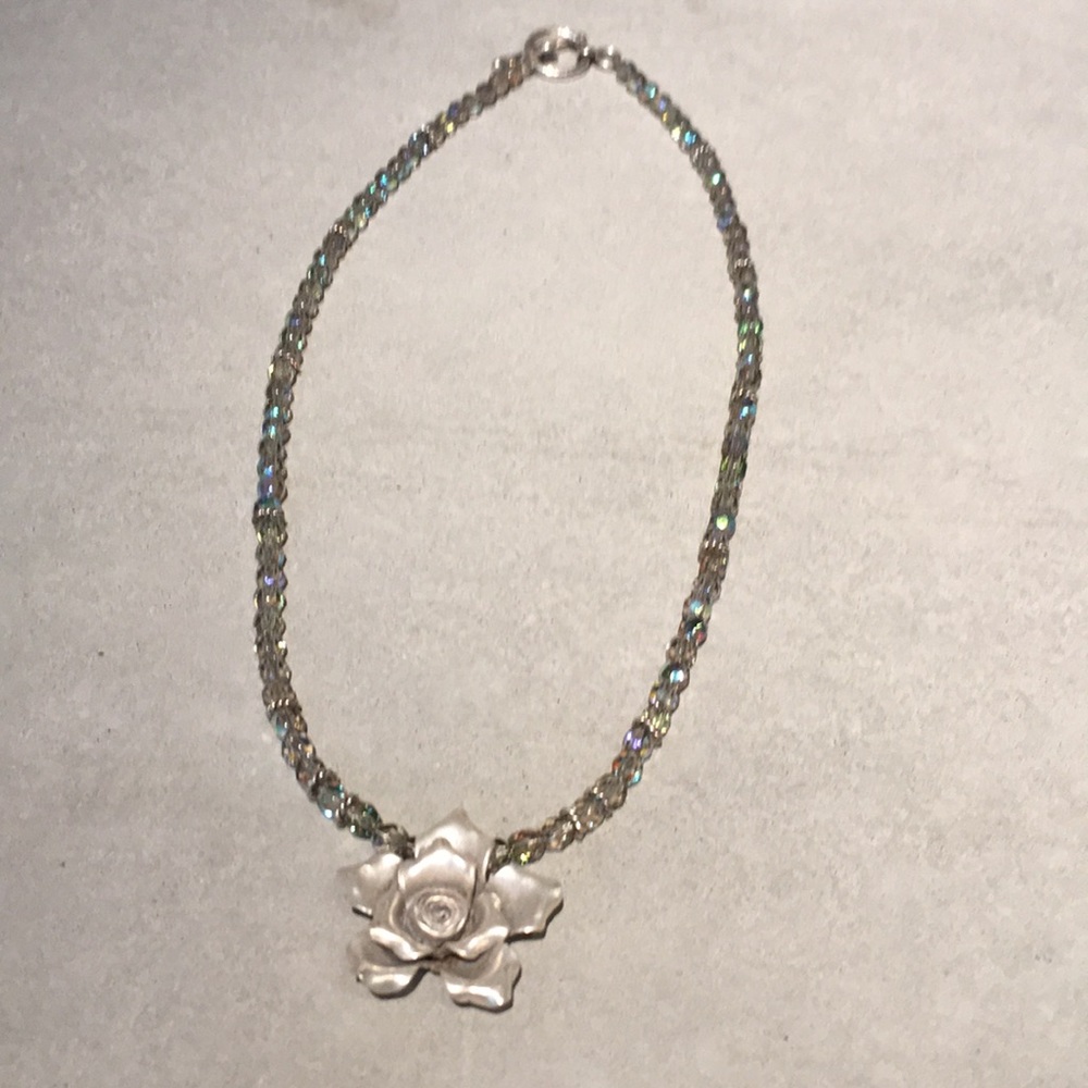Iridescent Necklace w/Rose Pendant